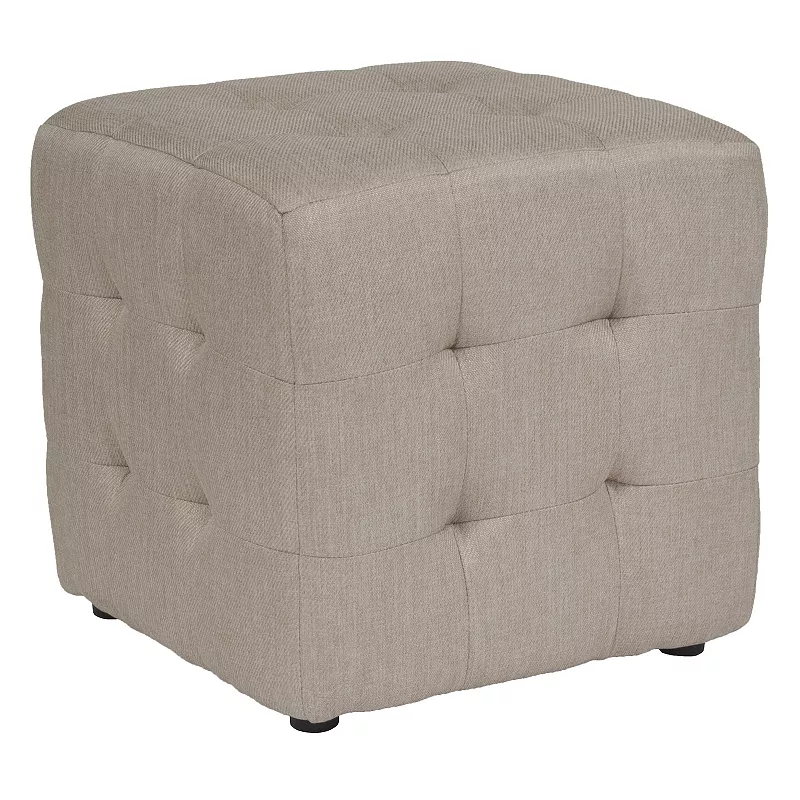 Emma and Oliver Grid Tufted Upholstered Cube Ottoman Pouf in Black Fabric