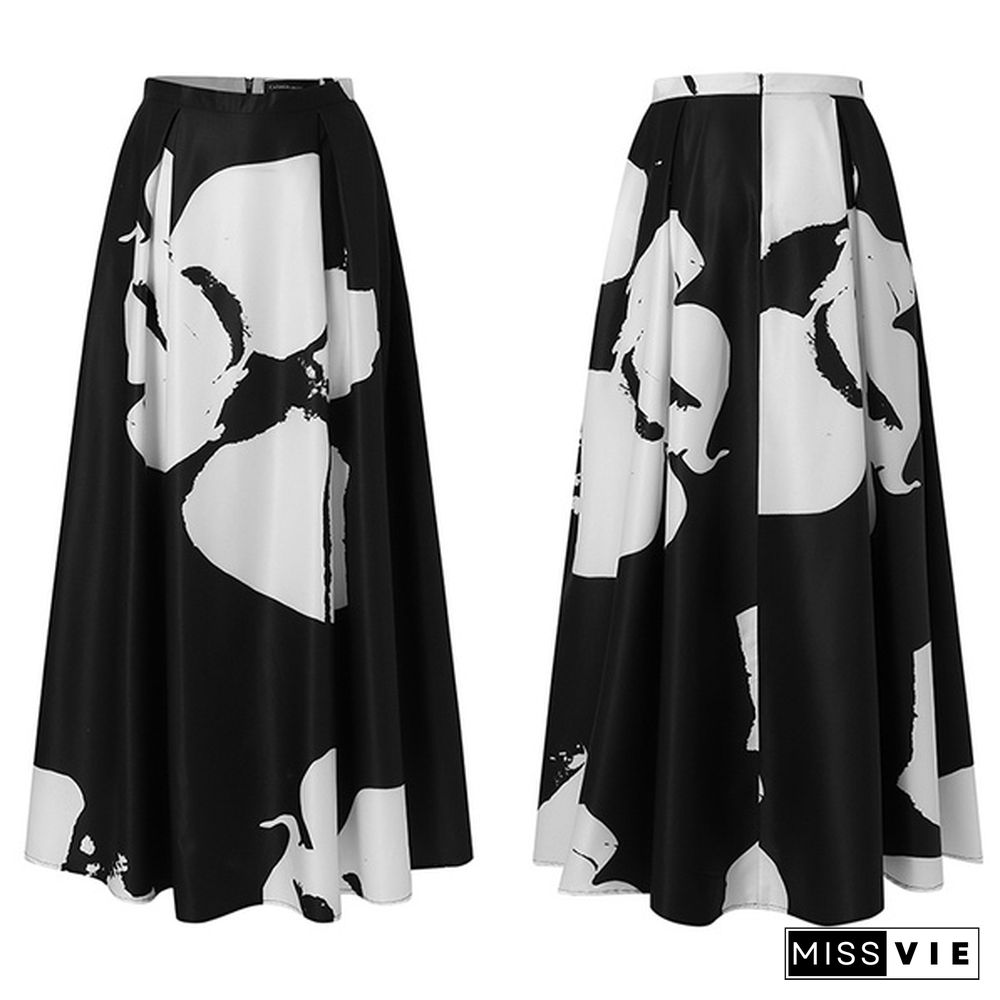 Women Flowers Print Maxi Skirt High Waist Party Elegant Casual Swing Umbrella Long Skirt Plus Size