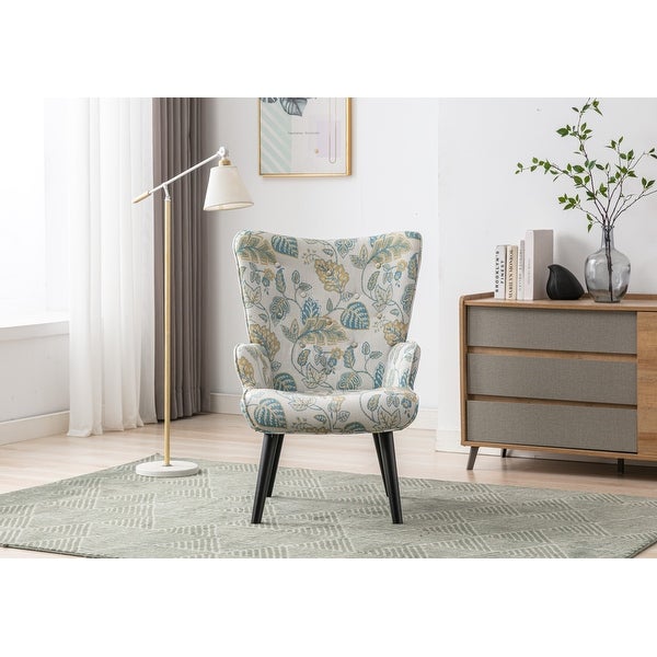 Stylish Accent Chair Linen Tufted Wingback Leisure Chair Arm Side Chair with Solid Wood Legs for Living Room Bed Room