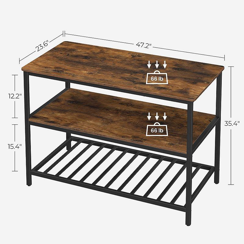 Industrial Rustic Brown 3 Shelves Kitchen Island