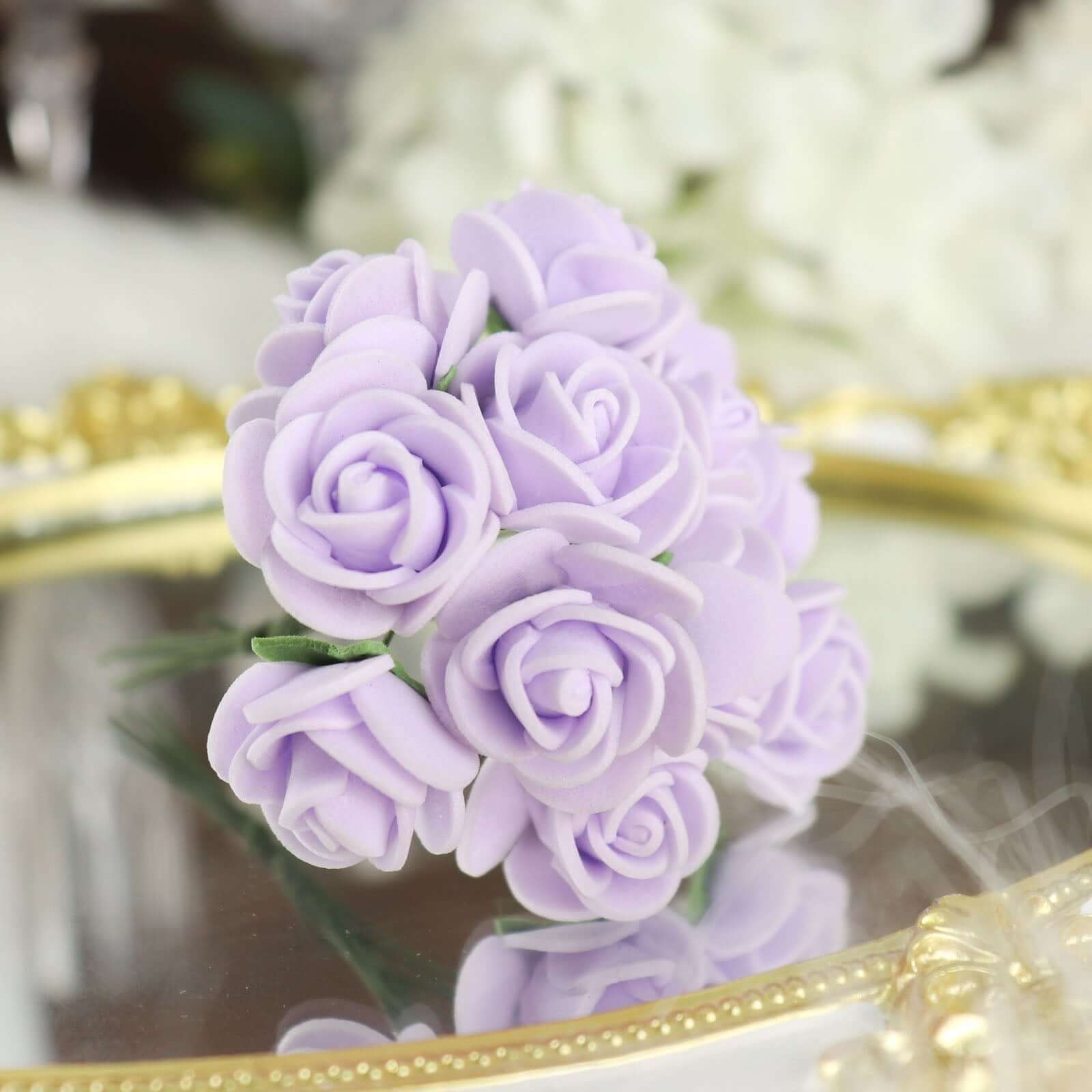 48 Roses Lavender Lilac Real Touch Artificial DIY Foam Rose Flowers With Stem, Craft Rose Buds 1