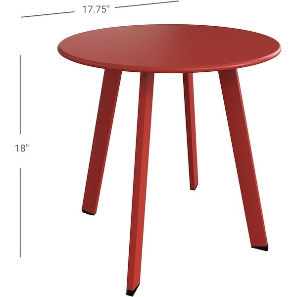 Indoor and Outdoor Steel Side Table，WeatherResistant Round End Table with Square Feet，Small Accen Table Great for Patio