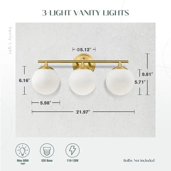 Modern Bathroom Vanity Light with Frosted Glass Shades in Gold Finish