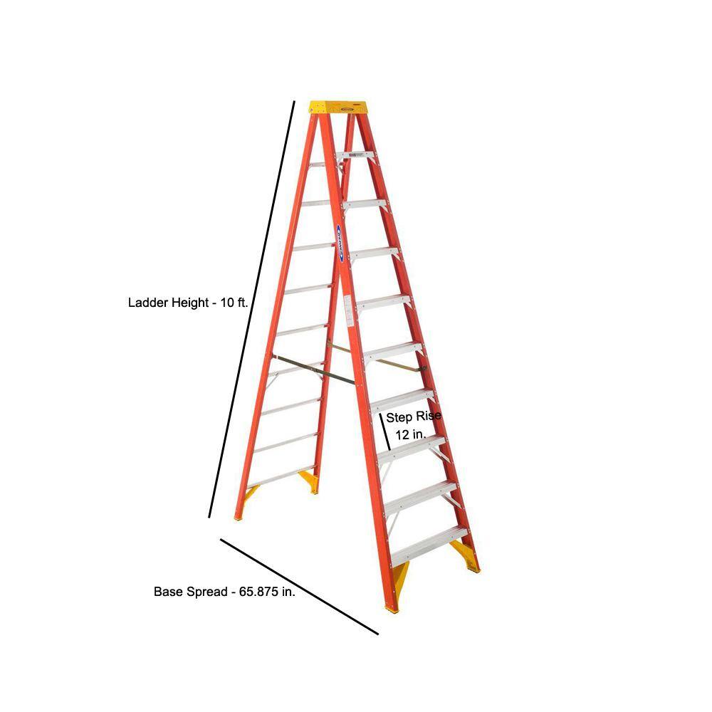 Werner 10 ft. Fiberglass Step Ladder with Yellow Top 300 lbs. Load Capacity Type IA Duty Rating 6210