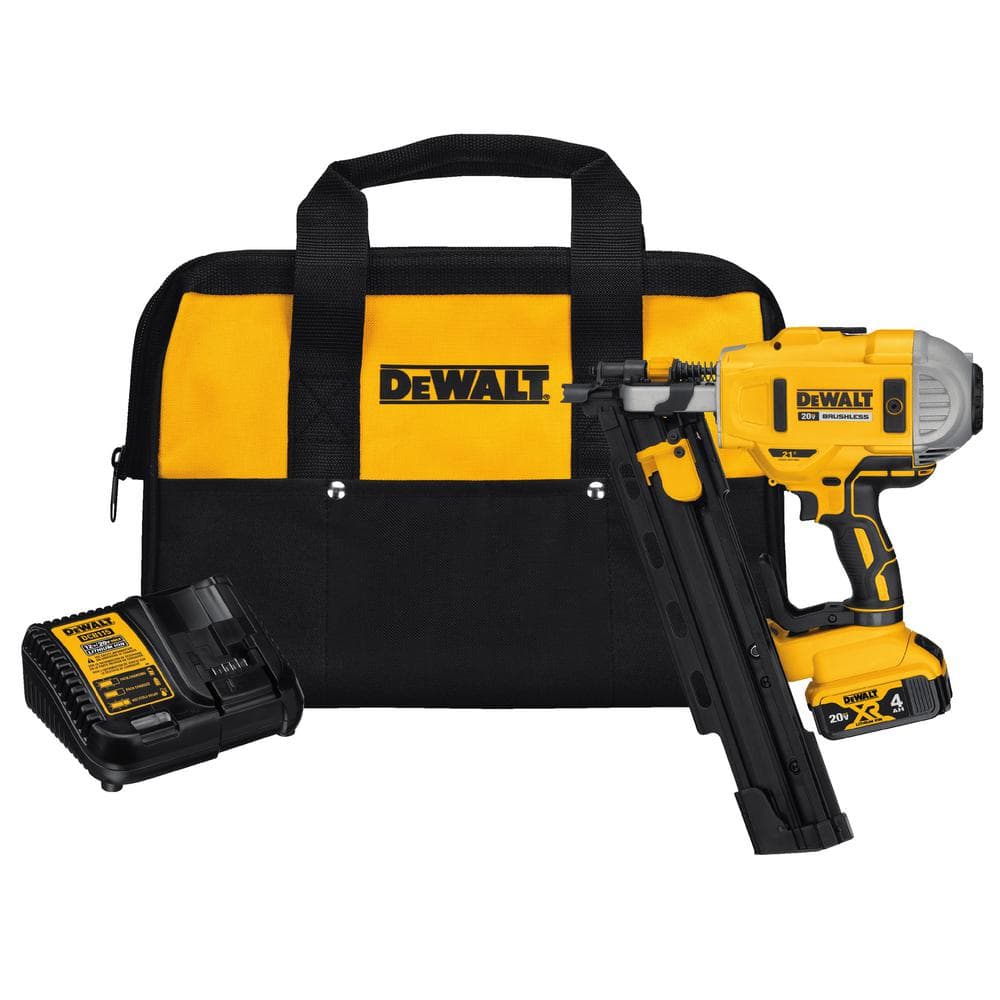 DEWALT 20V MAX XR Lithium-Ion Cordless Brushless 2-Speed 21° Plastic Collated Framing Nailer with 4.0Ah Battery and Charger DCN21PLM1