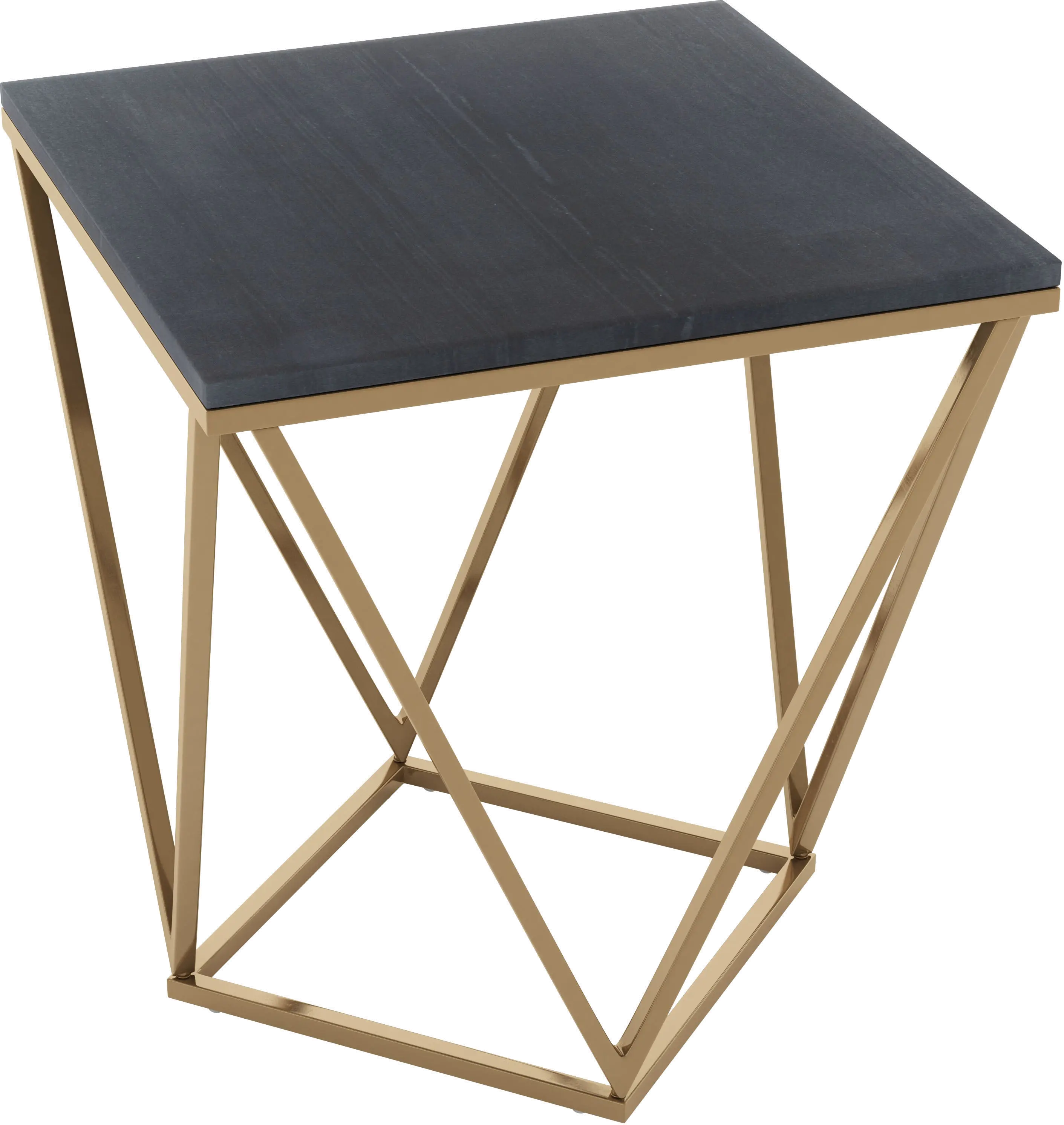 Black and Gold End Table with Marble Top - Verona