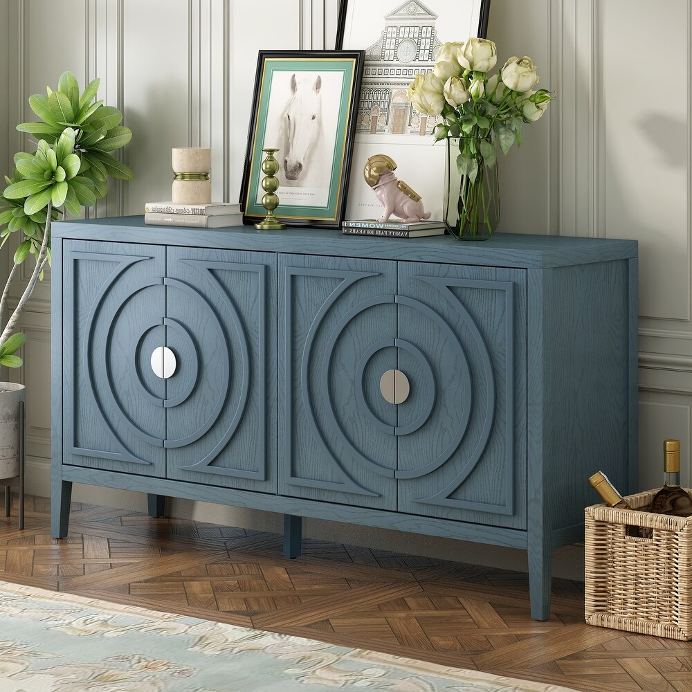 Living Room Sideboard Storage Cabinet with Circular Groove Design