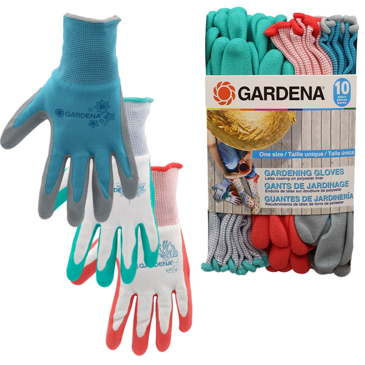 Gardena Ladies Gardening Gloves, Breathable Knit & Rubber, 10 Pack