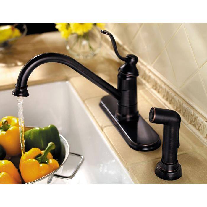 Pfister Portland Single-Handle Standard Kitchen Faucet with Side Sprayer in Tuscan Bronze LG34-4PY0