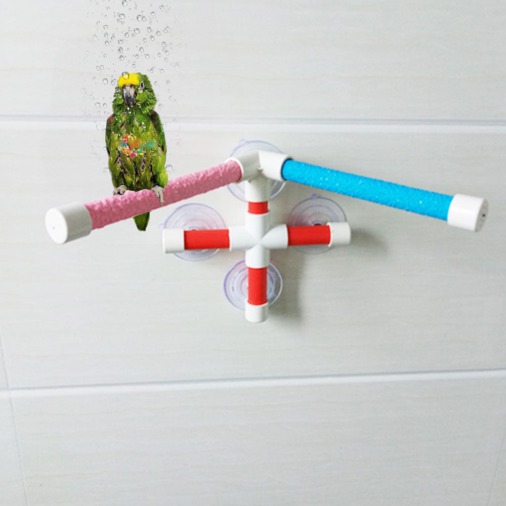 Suction Cups Pet Birds Parrots Bath Shower Standing Platform Bar Dual Stick Paw Grinding Bracket Station Interesting Perches Toy