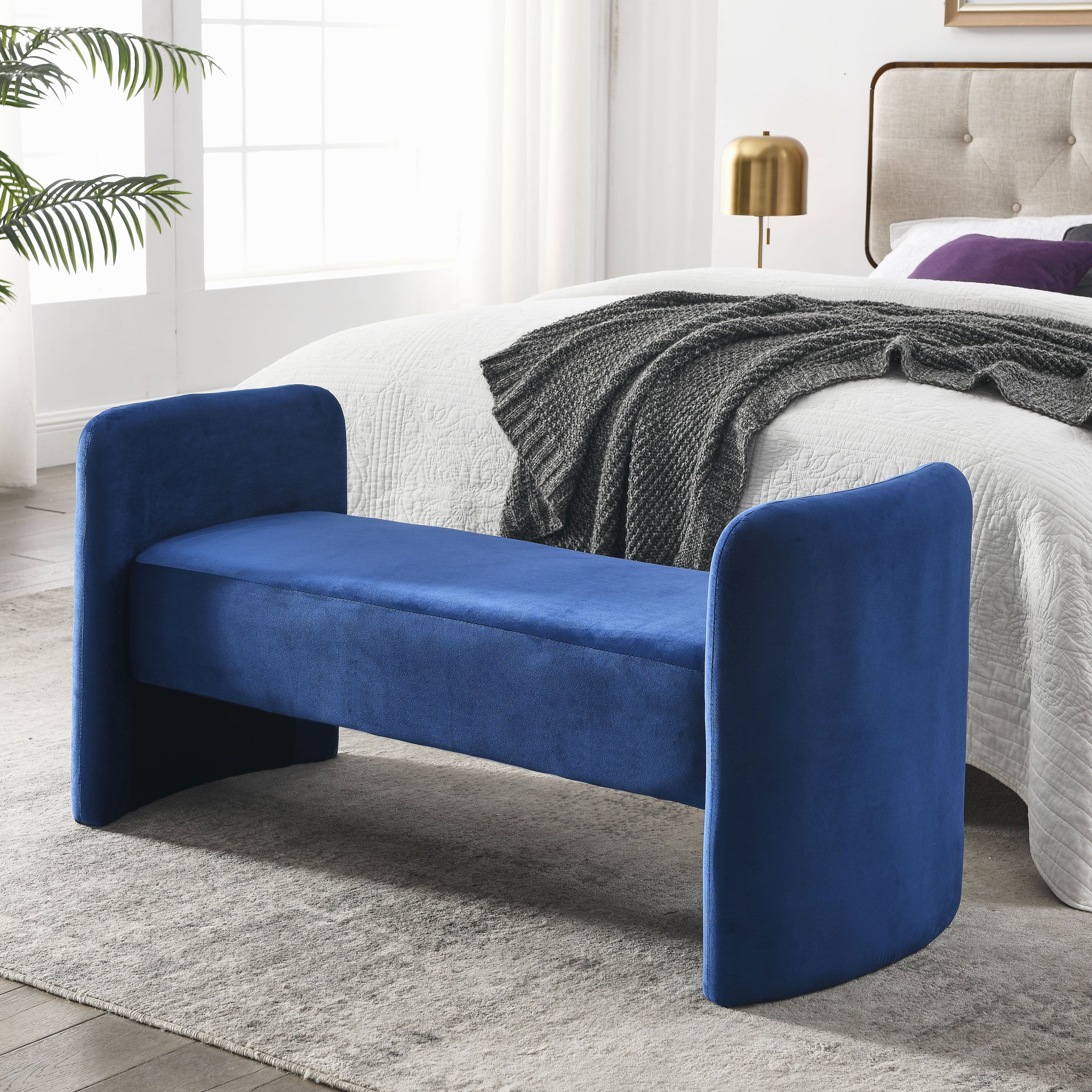 LANTRO JS 52 Bench for Bedroom End of Bed Modern Contemporary Design Ottoman Couch Long Bench Window Sitting Fireplace Bench, Velvet