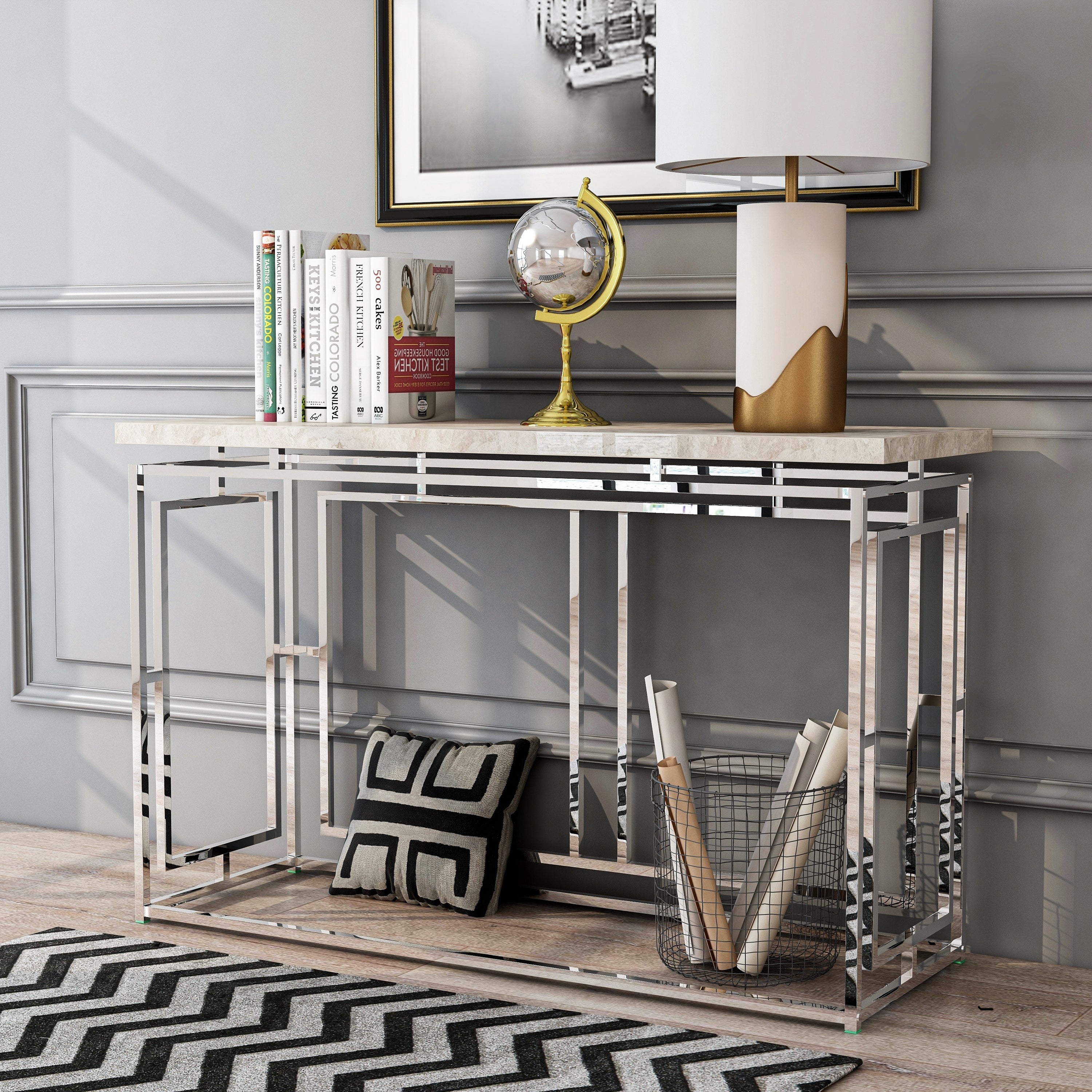 Furniture of America Angelina 47-in. Modern Glam Geometric Sofa Table