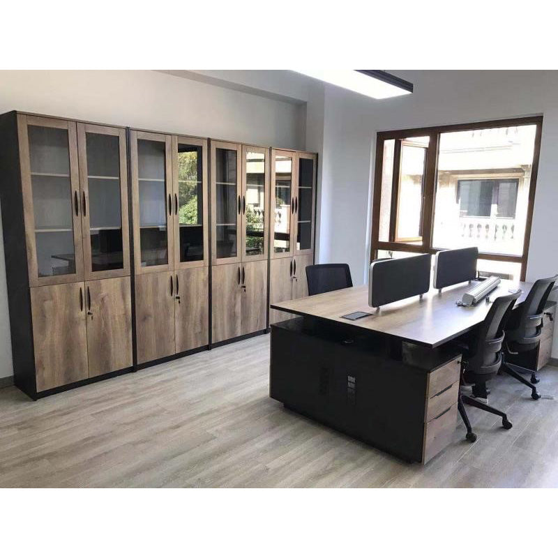 ARTO 4 people Back to Back Workstation 4 Cabinets 2.4M - Warm Oak & Black