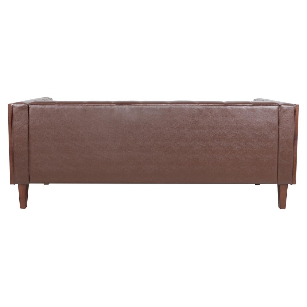 Modern Wooden Sides Arm Sofa with Leather  Nailhead Finish