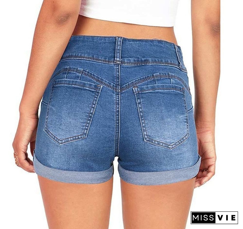 Plus Size Womens Ladies High Waist Short Jeans Shorts Denim Pants