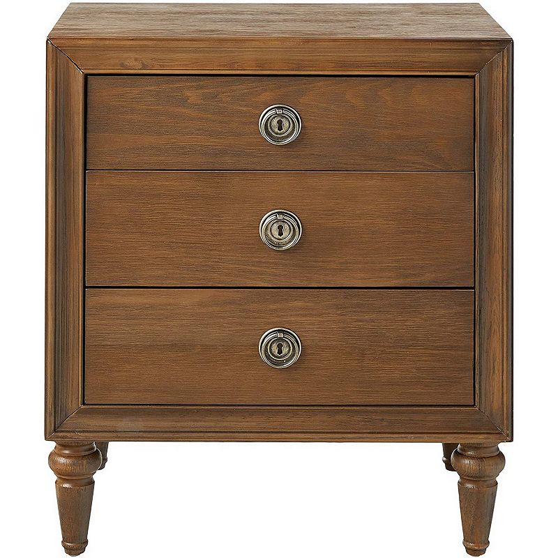 Traditional Style 3 Drawers Wood Nightstand By Inverness， Brown