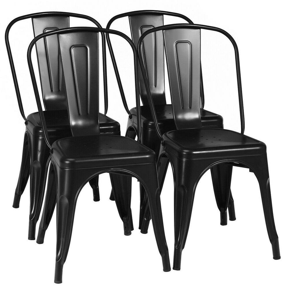 FORCLOVER Black Stackable Metal Dining Side Chairs Bar Stool with Ergonomic Backrest (Set of 4) W701-H61HBK