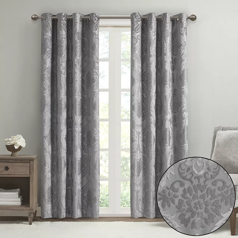 SunSmart Loraine 1-panel total 100% Blackout Knitted Jacquard Paisley Grommet Top Window Curtain