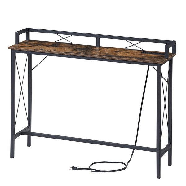 Console Table with 2 Outlet and 2 USB Ports，Entryway Table Narrow Charging Station Sofa Table