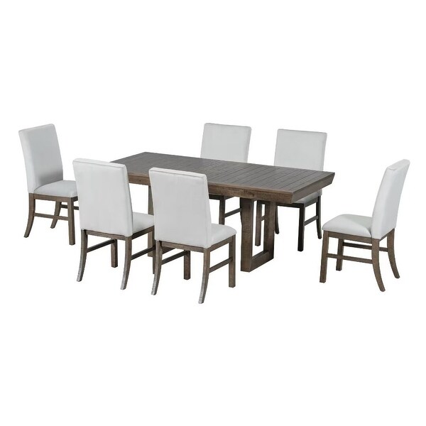 Extendable Dining Table Set，with Butterfly Leaf and6 Upholstered chair