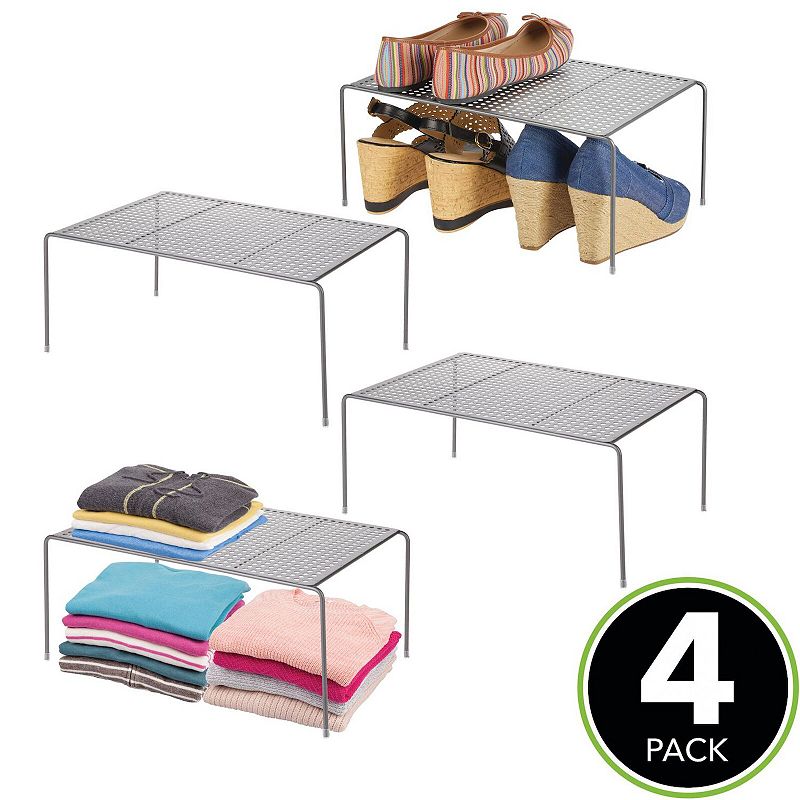 mDesign Large Metal Raised Closet Storage Shelf Organizer - 4 Pack