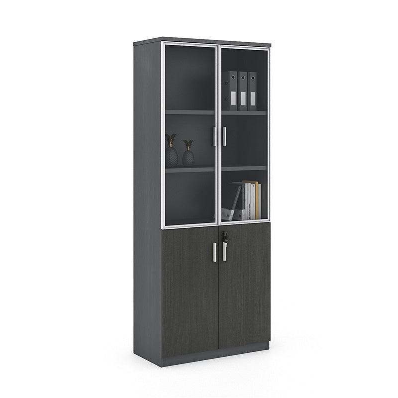 MATEES 2 Doors Display Cabinet 80cm - Grey/ Brown