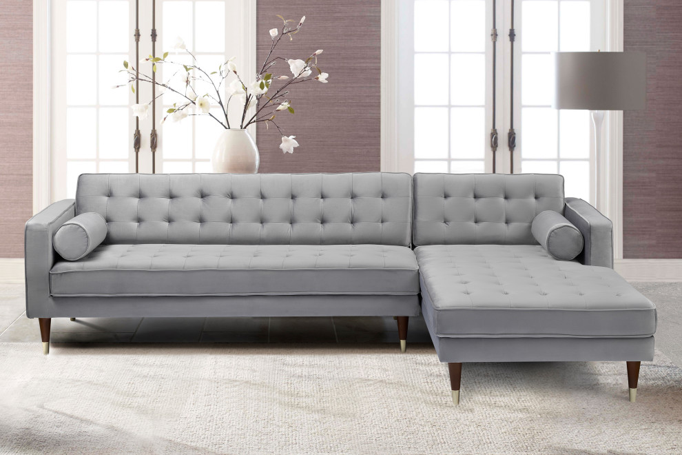 Somerset Velvet Right Sectional Sofa   Midcentury   Sectional Sofas   by Armen Living  Houzz