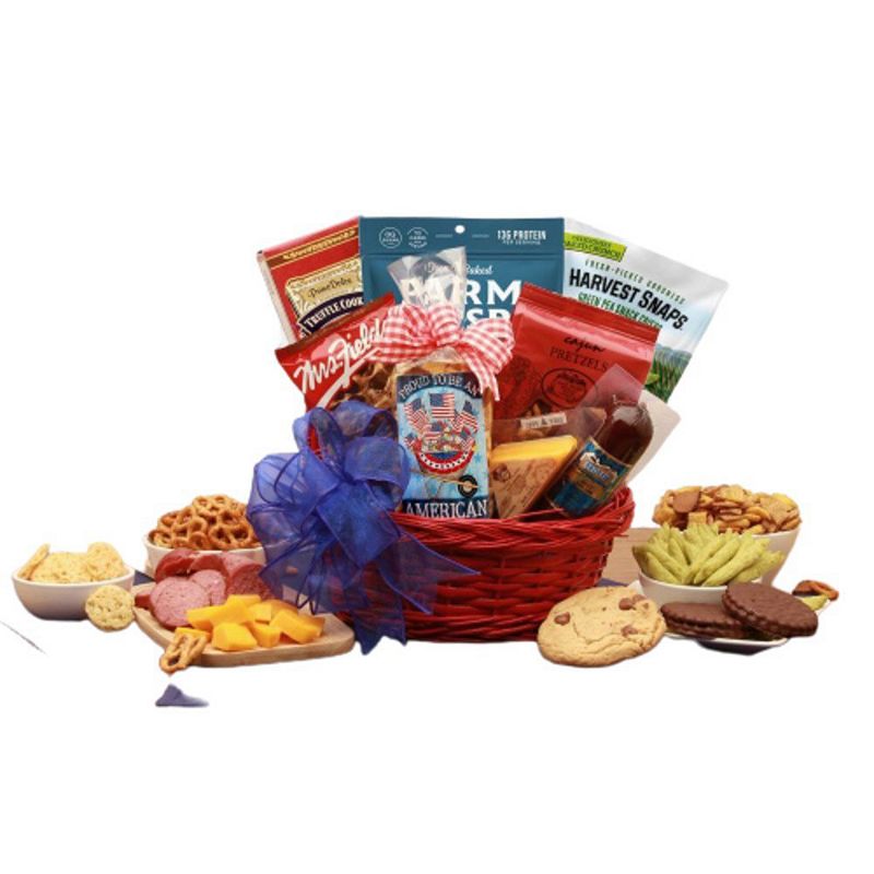 GBDS Proud To Be An American Patriotic Snack Gift Basket - July 4th gift basket - patriotic gift