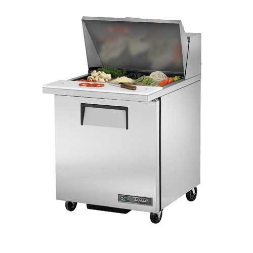 True TSSU-27-12M-B-HC Mega-Top Sandwich/Salad Prep Table for 12 Pans - One Solid Door， 6.5 Cu. Ft.， Left Hinged