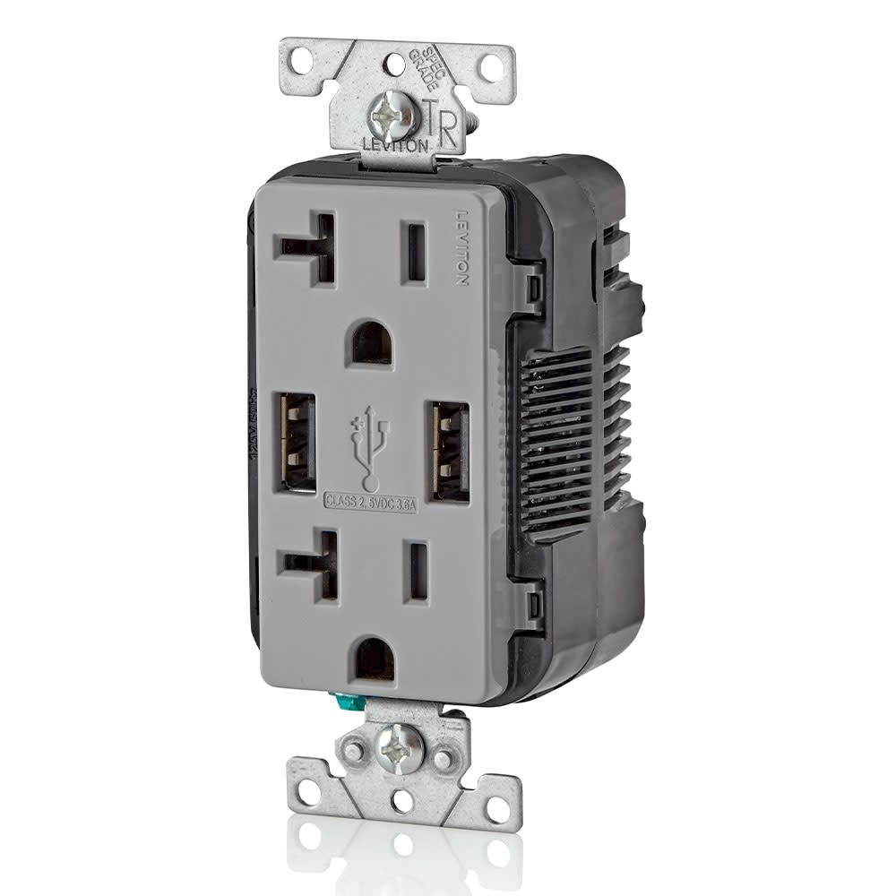 Leviton Combination Duplex Receptacle/Outlet 20A 125V Gray