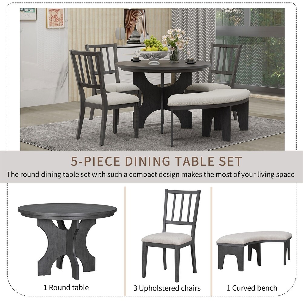 Merax 5 Piece Dining Table Set with Curved Bench   Side Chairs