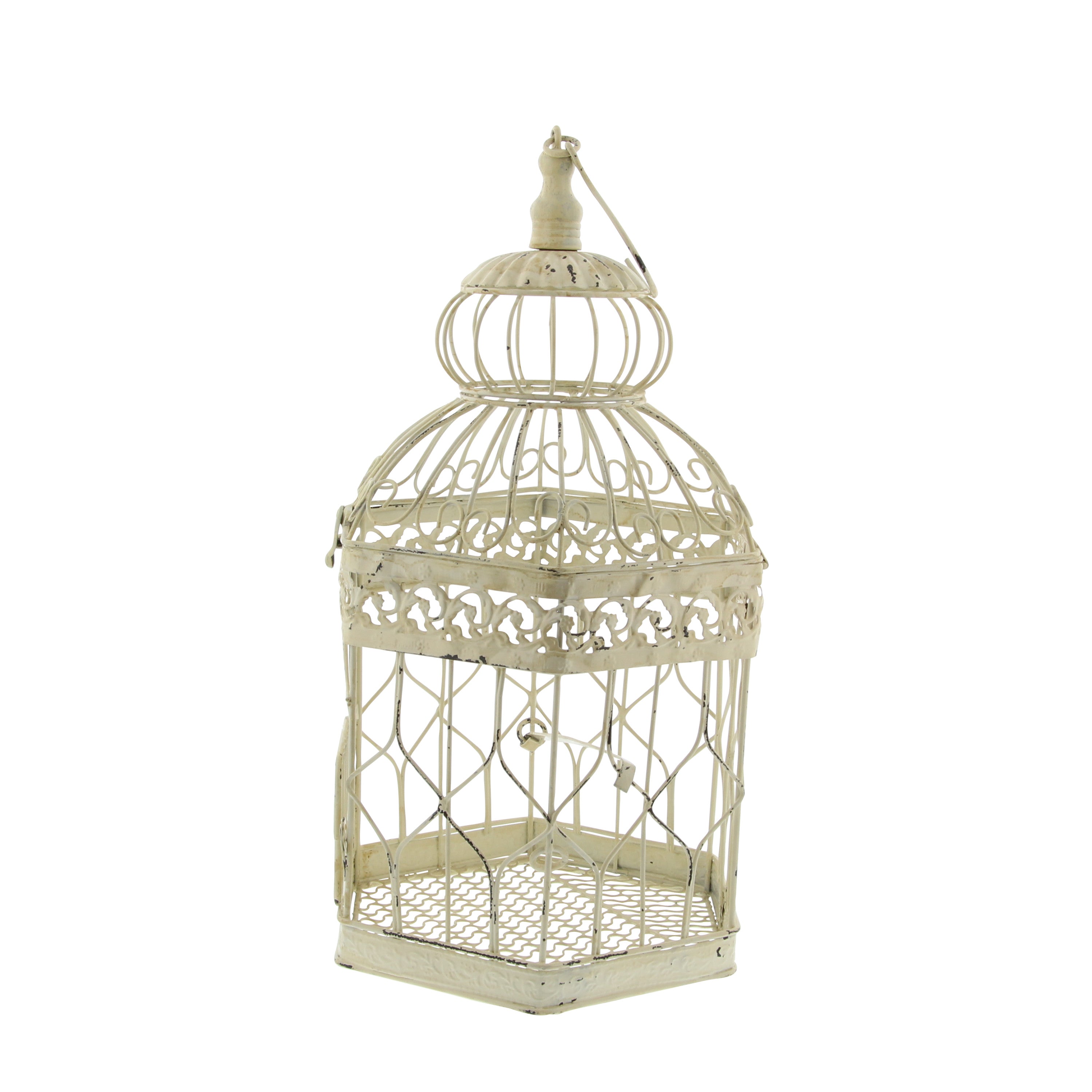 DecMode Indoor Outdoor Hinged Top White Metal Birdcage with Latch Lock Closure and Hanging Hook， Set of 3