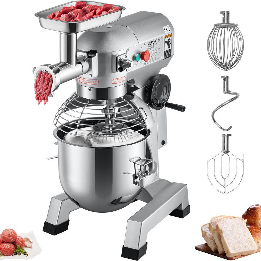 VEVOR Commercial Stand Mixer 20 qt. 2 in 1 Multifunctional Silver Electric Food Mixer with Stainless Steel Bowl 1100 W DGNJBJMCB20BJTVZLV1