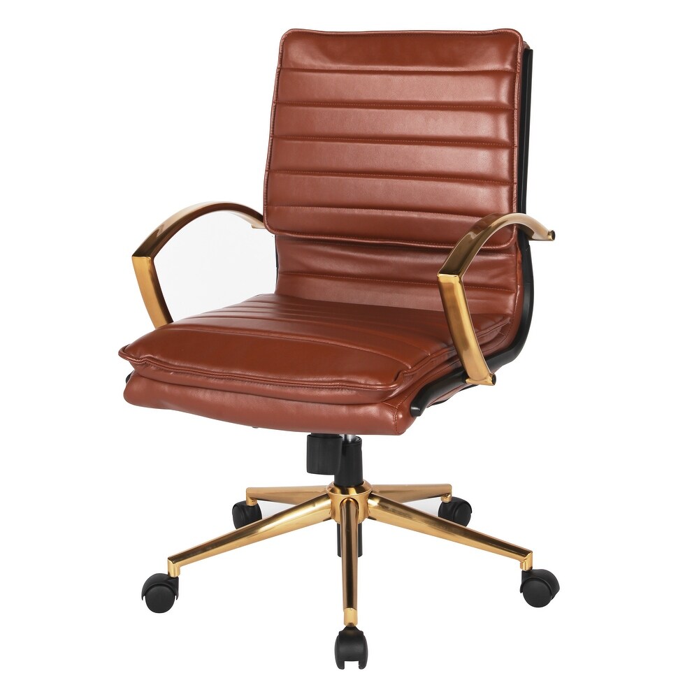 OSP Home Furnishings Gold Base Mid back Faux Leather Office Chair