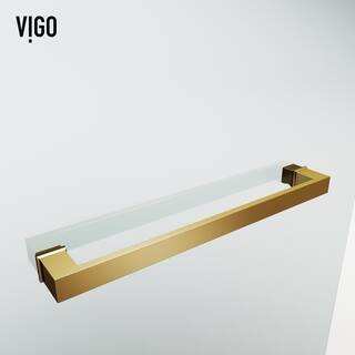 VIGO Rialto 34 in. W x 58 in. H Pivot Frameless Tub Door in Matte Brushed Gold with 516 in. (8mm) Clear Glass VG6074MGCL3458