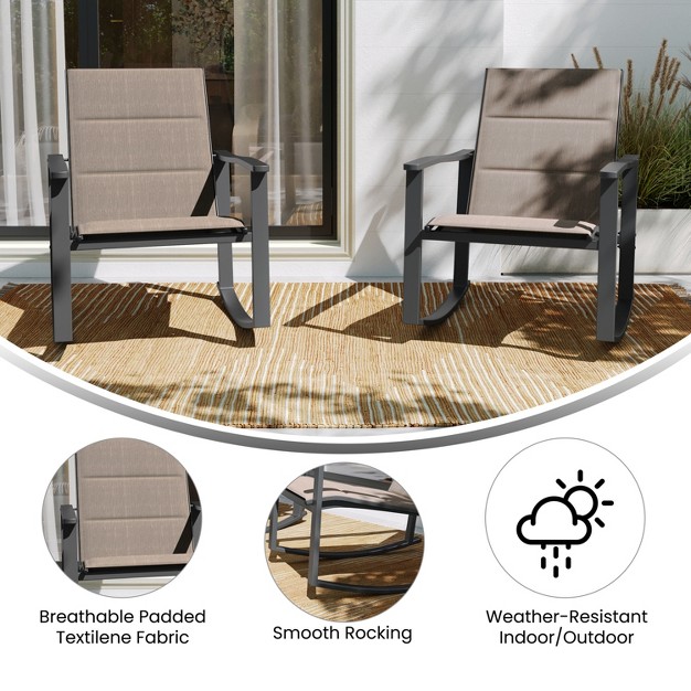 Merrick Lane Set Of 2 Flex Comfort Outdoor Rocking Chairs With Steel Frames