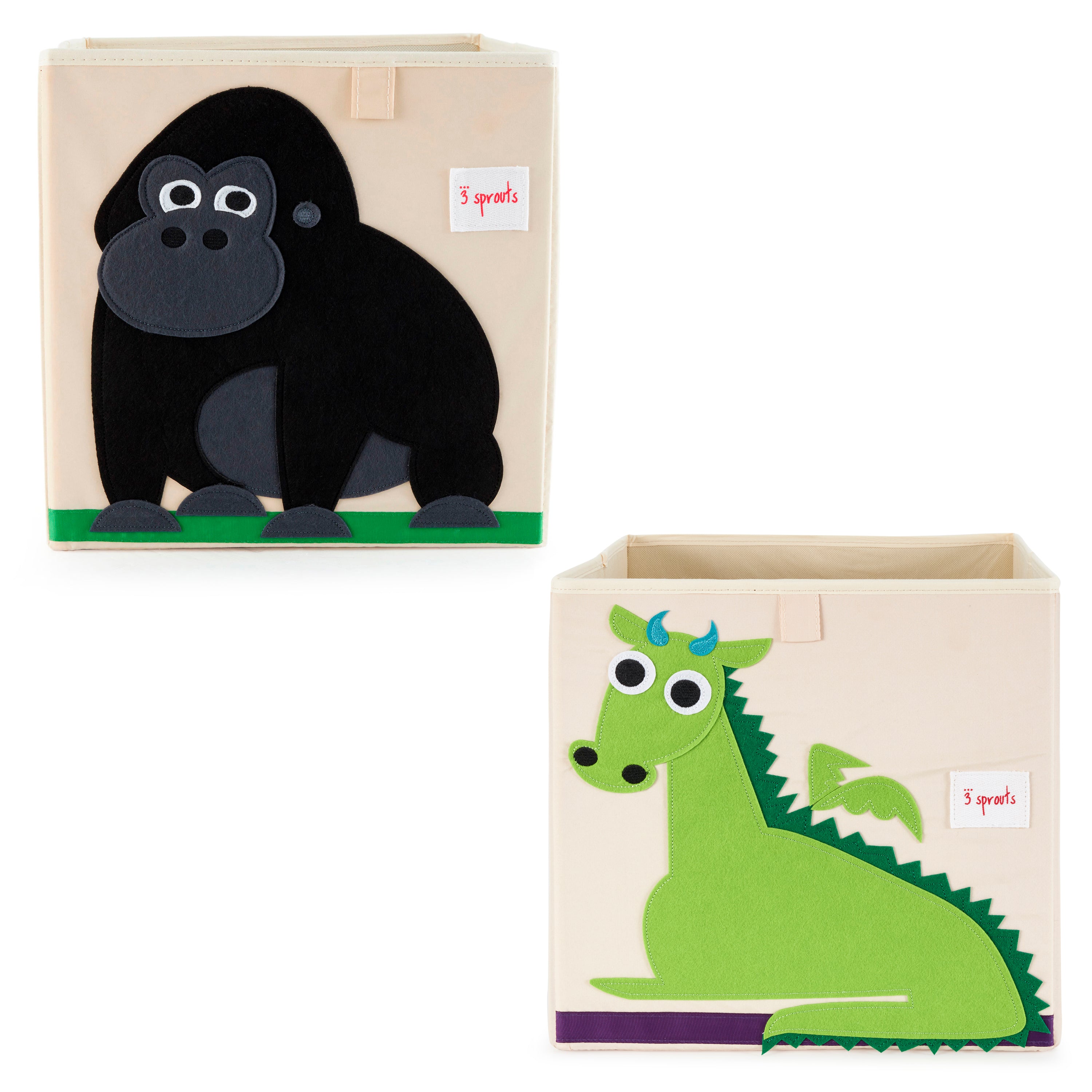 3 Sprouts Kids Felt Dragon Storage Cube Bin with Gorilla Fabric Storage Cube Bin