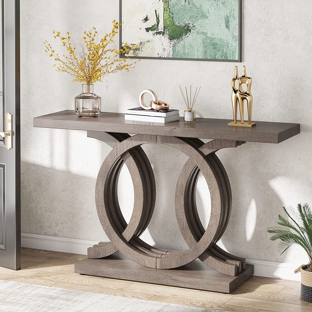 55 inches Farmhouse Console Table with Geometric Base