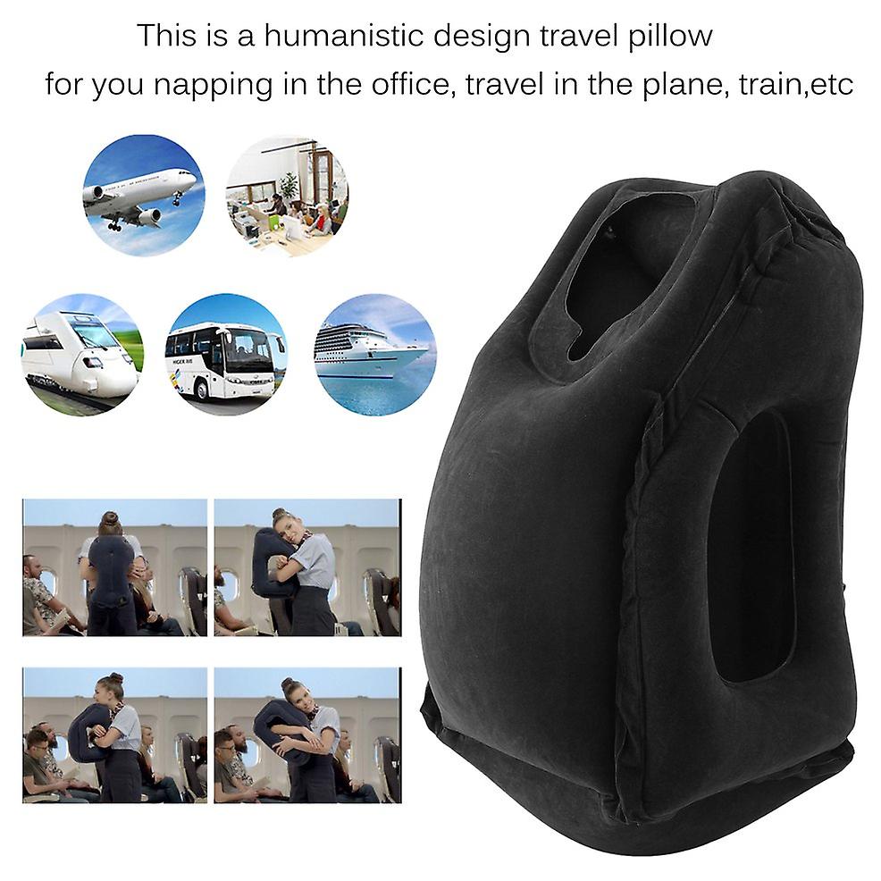 Flocking Head Neck Sleep Support Inflatable Foldable Air Cushion Travel Pillow