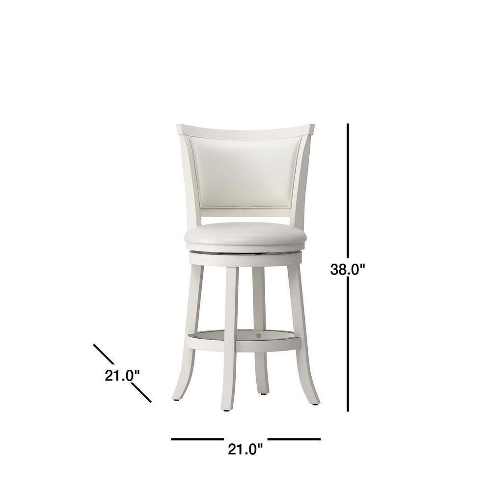 CORLIVING Woodgrove 25 in. Counter Height White Wood Swivel Bar Stools with White leatherette Seat and Backrest (Set of 2) DWG-114-B