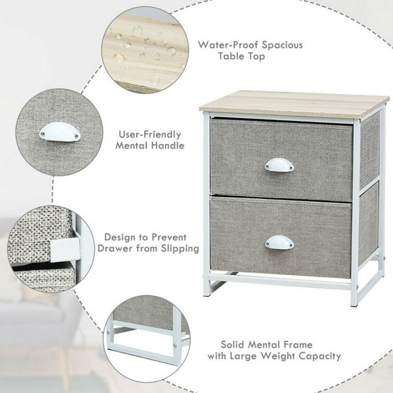 Hivago Metal Frame Nightstand Side Table Storage with 2 Drawers - Grey