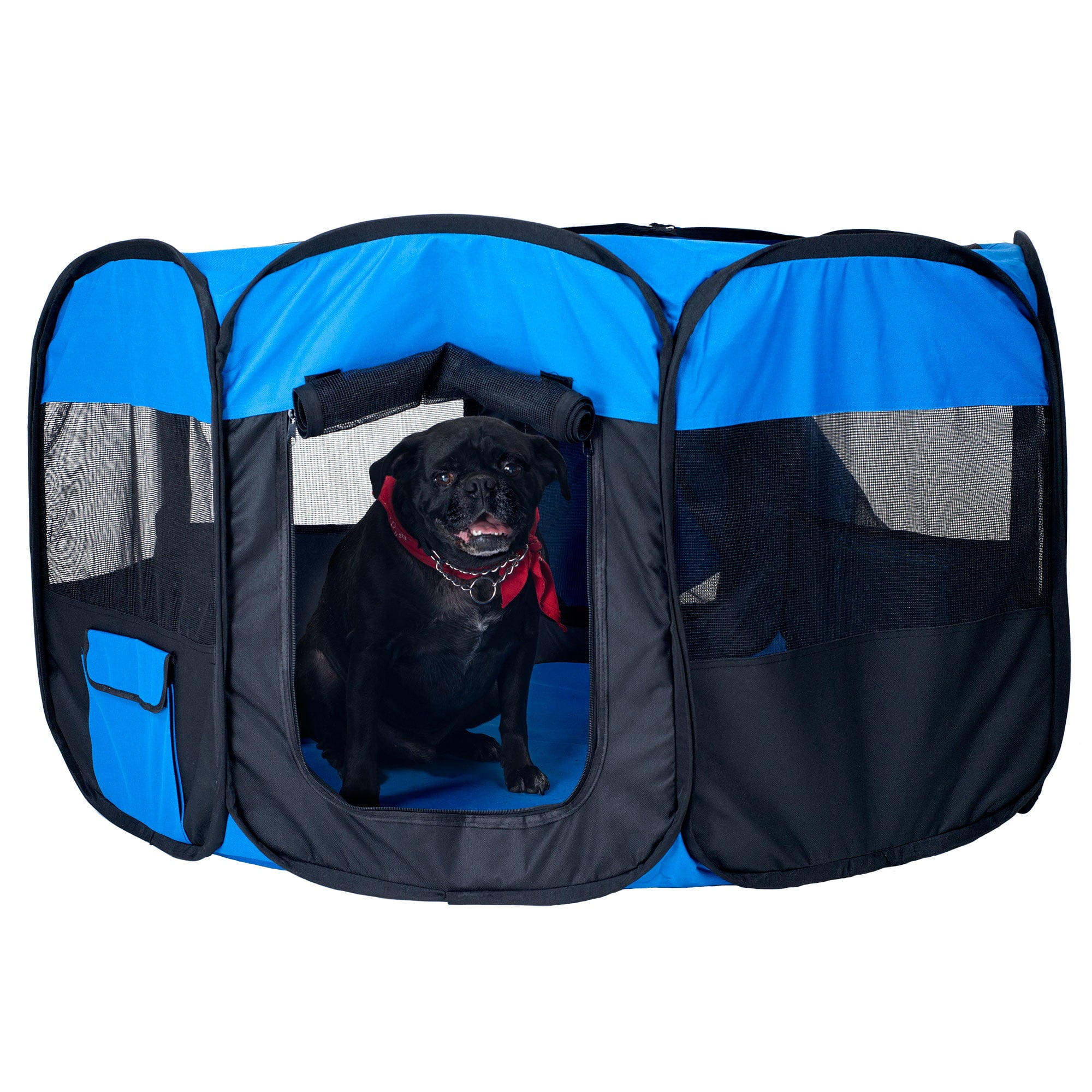 Pet Playpen - 42x25 Pop-Up Dog Kennel with Carry Bag - Portable Play Pen for Dogs， Cats， Rabbits， and Small Animals by PETMAKER (Blue)