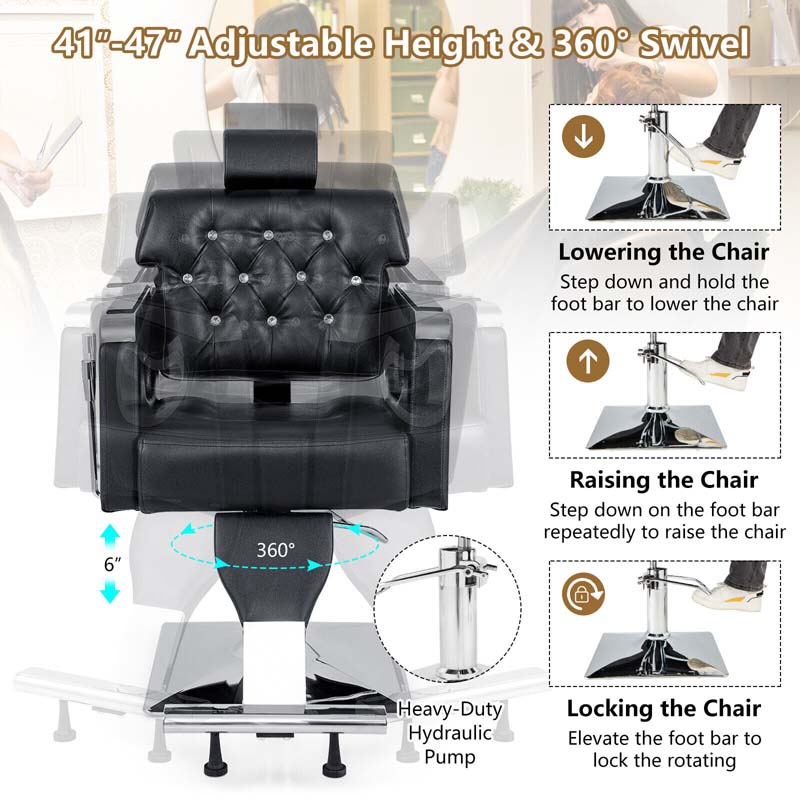 Modern Reclining Barber Chair, Adjustable Swivel Spa Makeup Tattoo Salon Chair, Hydraulic Hair Styling Chair