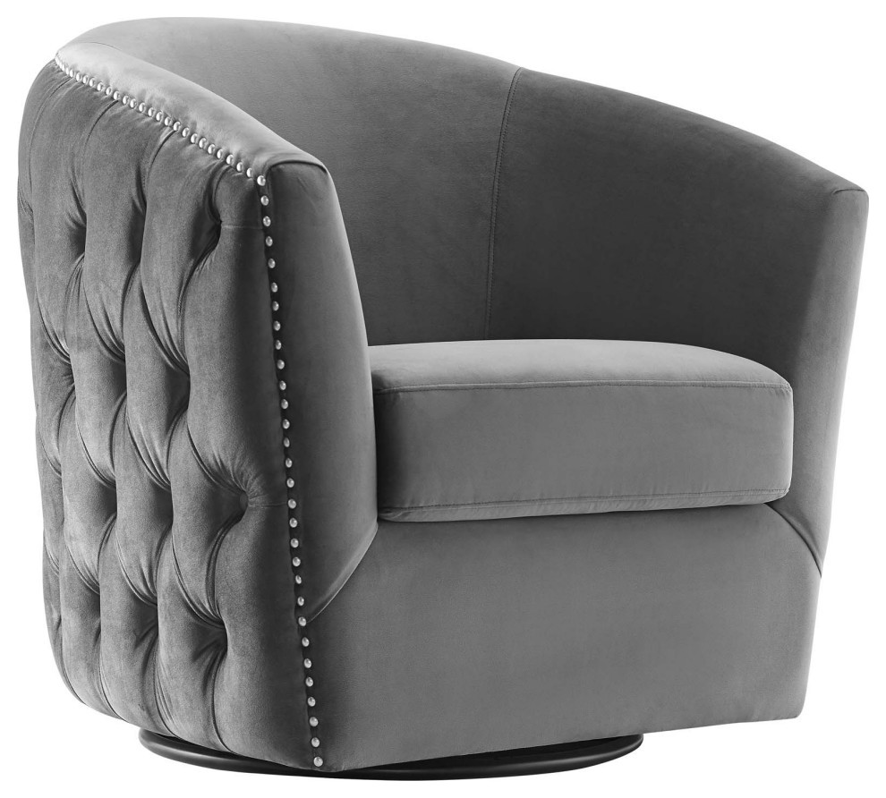 Shia Gray Swivel Performance Velvet Armchair   Transitional   Armchairs And Accent Chairs   by Peachtree Fine Furniture  Houzz