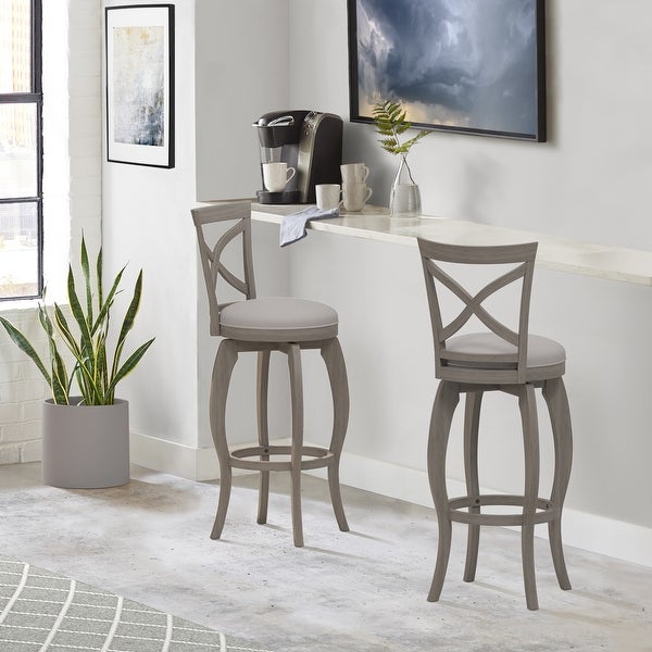 Ellendale X-Back Wood Padded Swivel Bar Height Stool