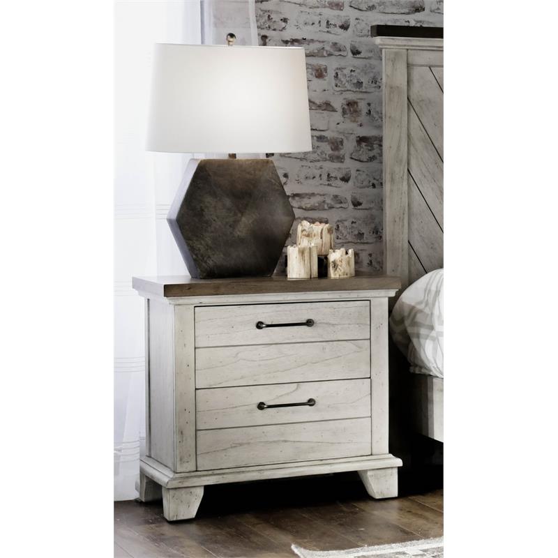 Home Square Two Drawer Wood Nightstand Set in Rustic Ivory (Set of 2)