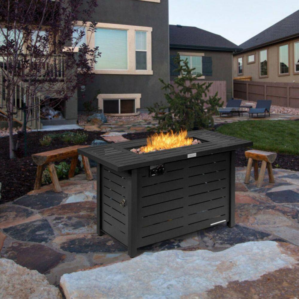 Alpulon 42 in. Outdoor Metal Rectangular Propane Gas Fire Pit Table with Table Cover ZMWV304