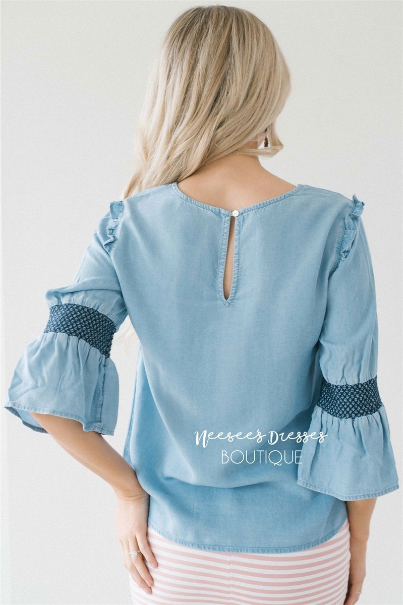 Light Blue Chambray Bell Sleeve Top