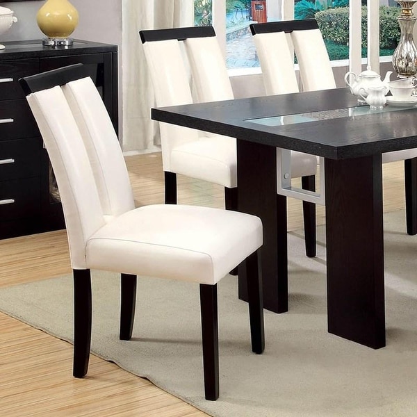 Set of 2 Chairs Black And White Leatherette Beautiful Padded Side Chairs Slit Back Design Kitchen