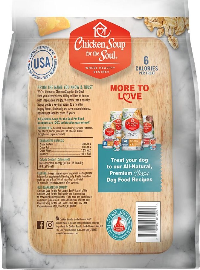 Chicken Soup for the Soul Crunchy Bites Bacon and Cheese Biscuit Dog Treats， 32-oz bag